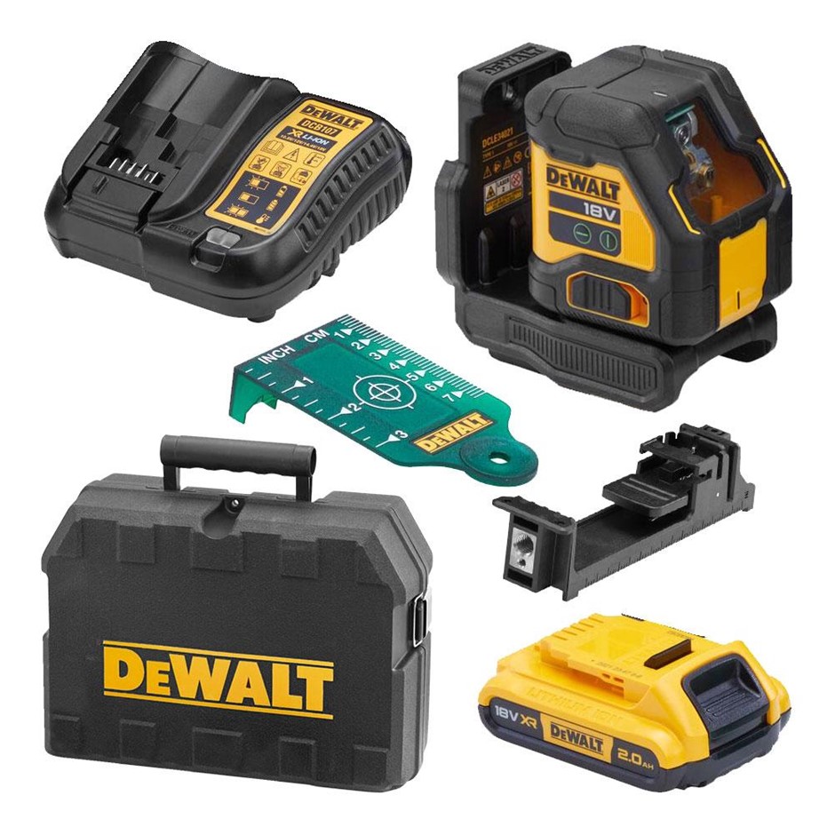 DeWALT 18V XR 2.0Ah Li-ion Cordless Compact Green Beam Cross Line Laser.