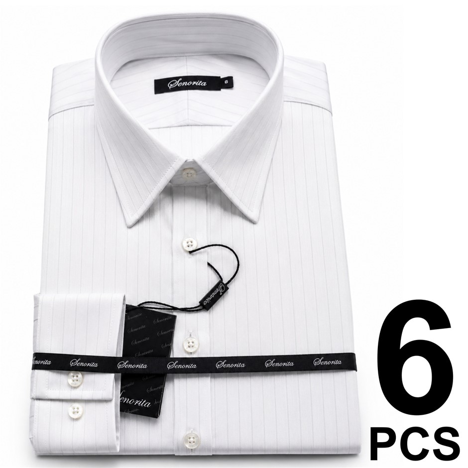 6 Pieces Women's Sleeve Business Dress Shirts, Long Sleeve, White, Style 43