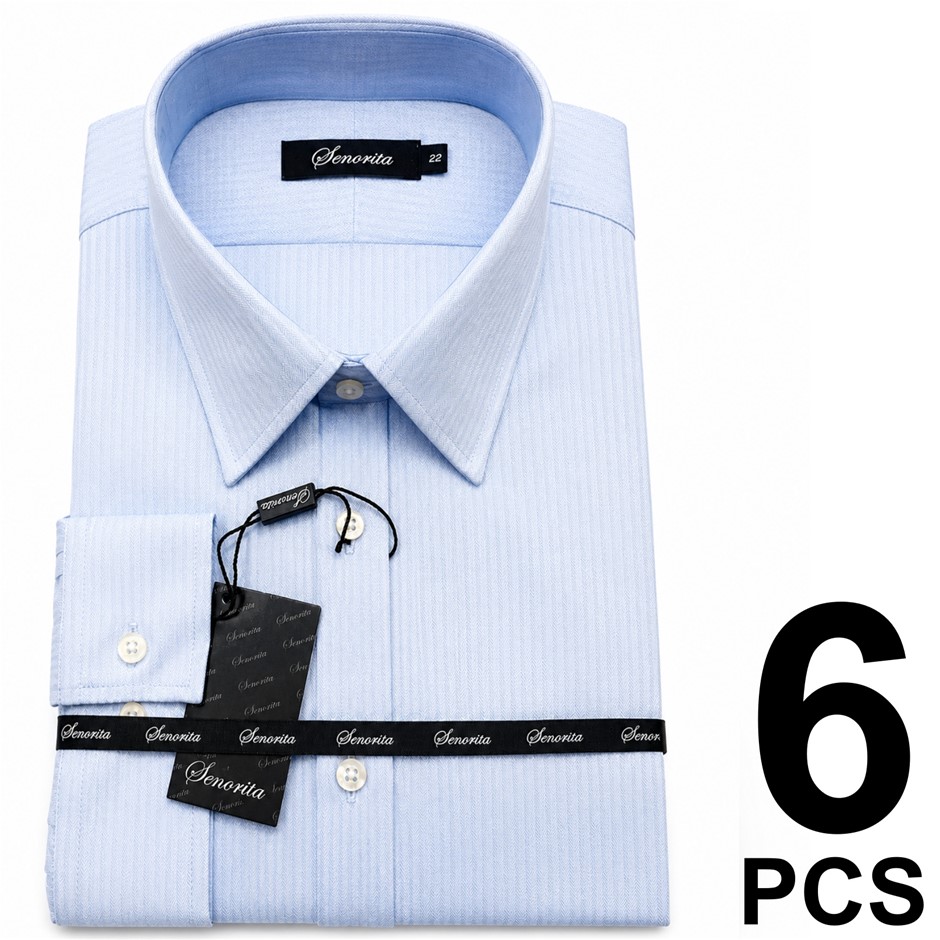 6 Pieces Women's Sleeve Business Dress Shirts, Long Sleeve, Blue w Stripes,