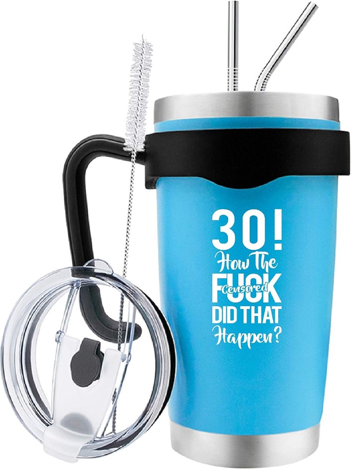 597ml Double Wall Insulated Stainless Steel Tumbler Cup with Handle, Lid, S