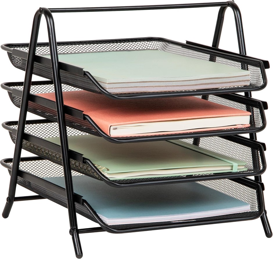 Mind Reader Desk Organizer with 4 Sliding Trays for Letters, Documents, Mai
