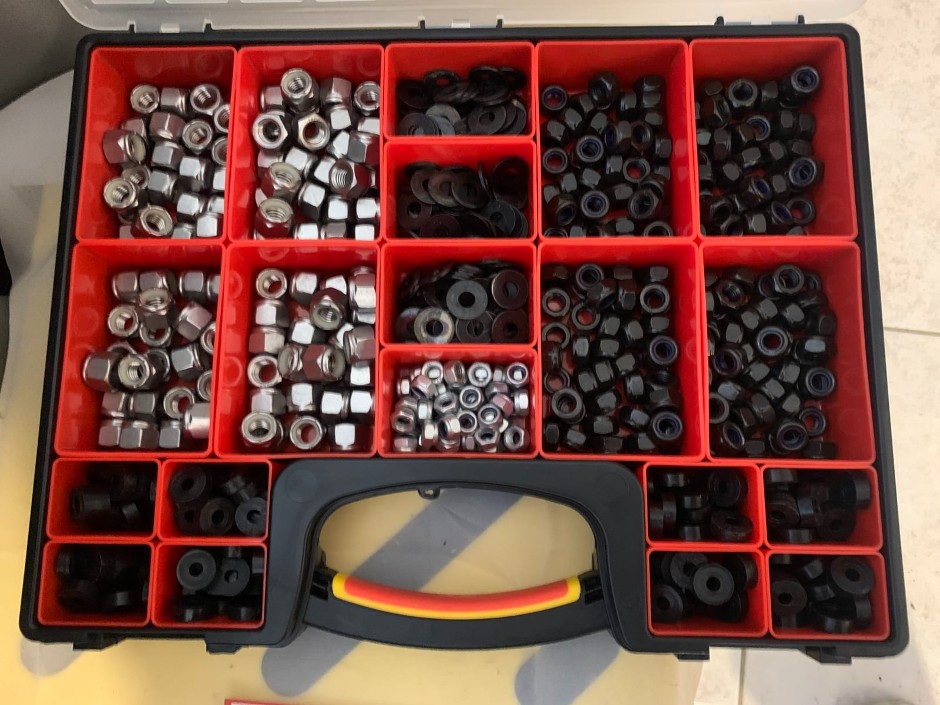 Large Carry Case with Assorted SS & Black Nyloc Nuts (Unused)