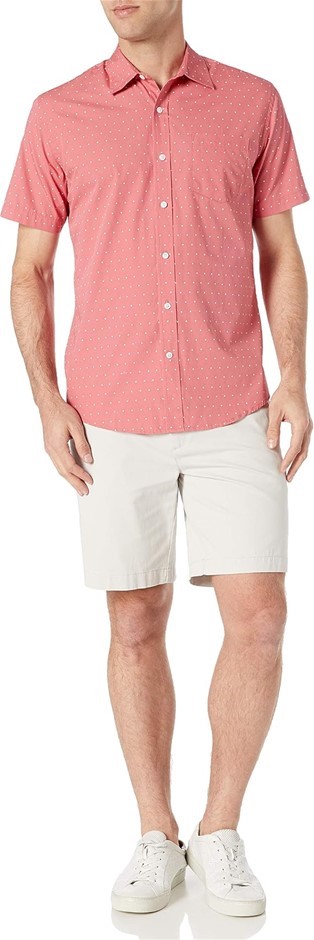 AMAZON ESSENTIALS Men's Regular-Fit Poplin Shirt, Size 2XL, Coral Pink Whit