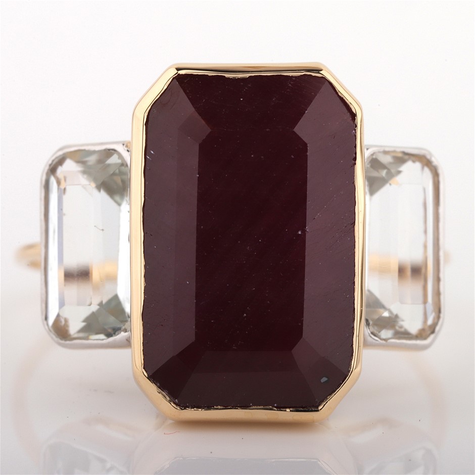 14k Yellow Gold Natural unheated, untreated Ruby/Natural White Topaz Ring
