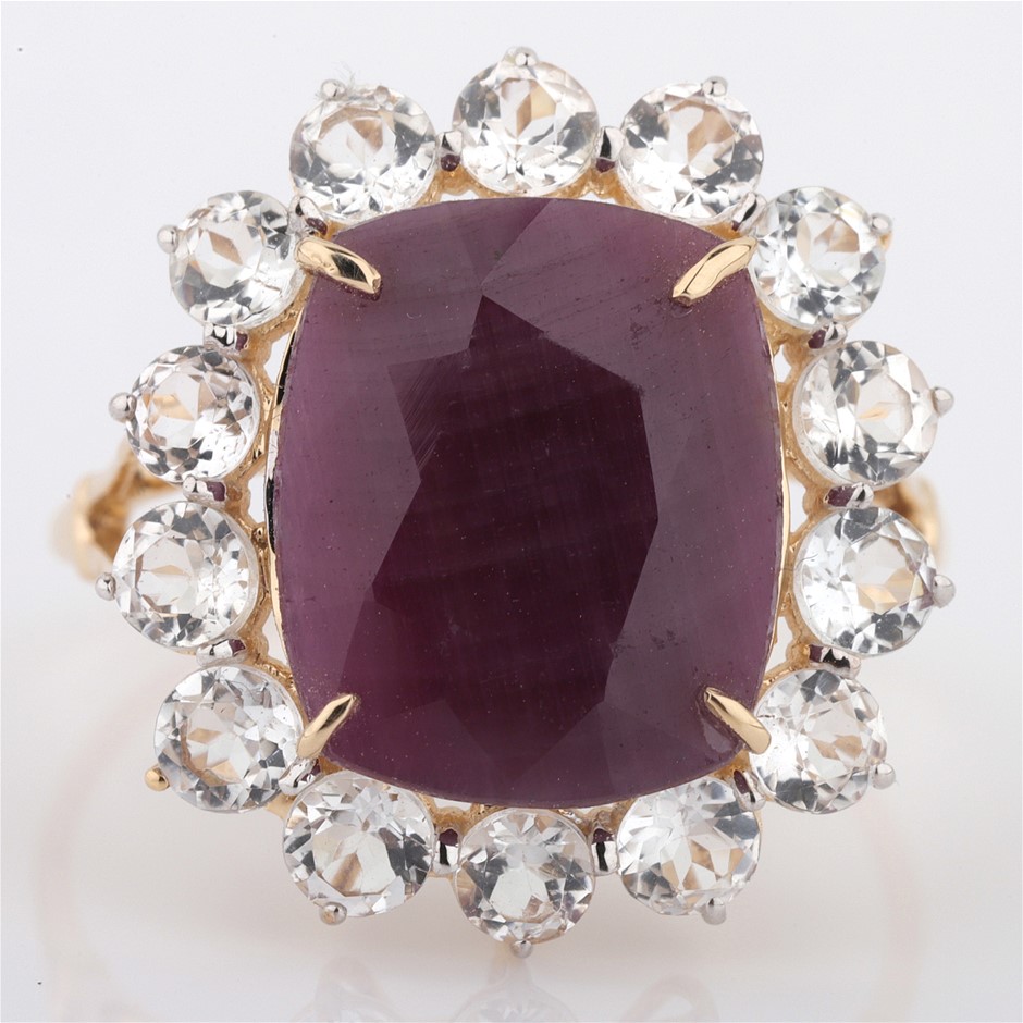 14k Yellow Gold Natural unheated, untreated Ruby / Natural White Topaz Ruby