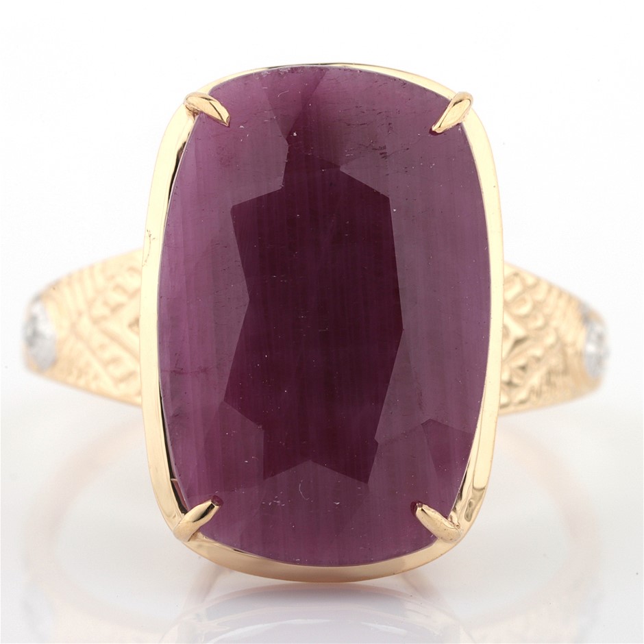 14k Yellow Gold Unheated, Untreated Ruby & Diamond Ring w/ GSI Val