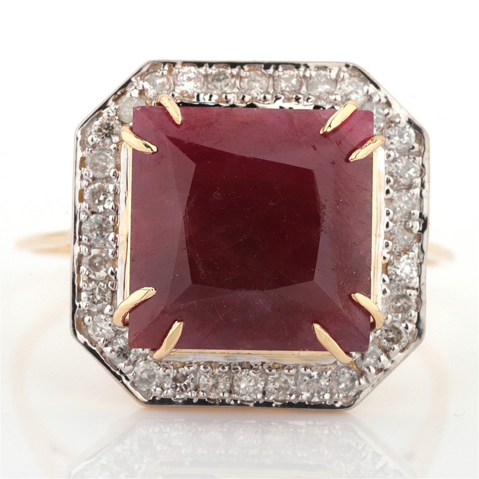 14k Yellow Gold Unheated, Untreated Ruby & Diamond Ring w/ GSI Val