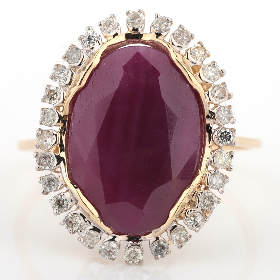 14k Yellow Gold Unheated & Untreated Ruby Diamond Ring, GSI Val