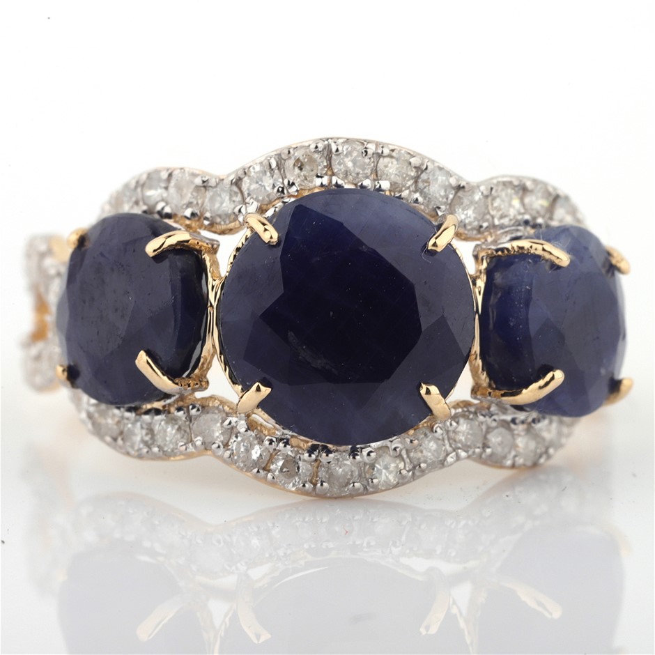 14k Yellow Gold Unheated, Untreated Sapphire & Diamond Ring GSI Val