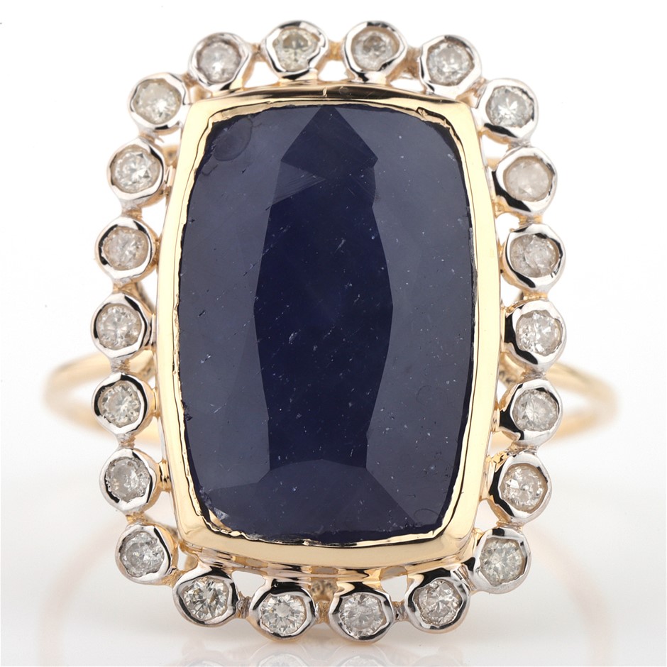 14k Yellow Gold Unheated, Untreated Sapphire & Diamond Ring GSI Val
