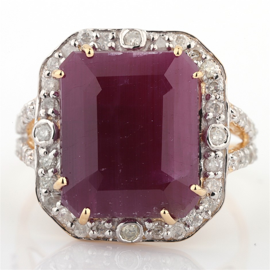 14k Yellow Gold Unheated, Untreated Ruby & Diamond Ring w/ GSI Val
