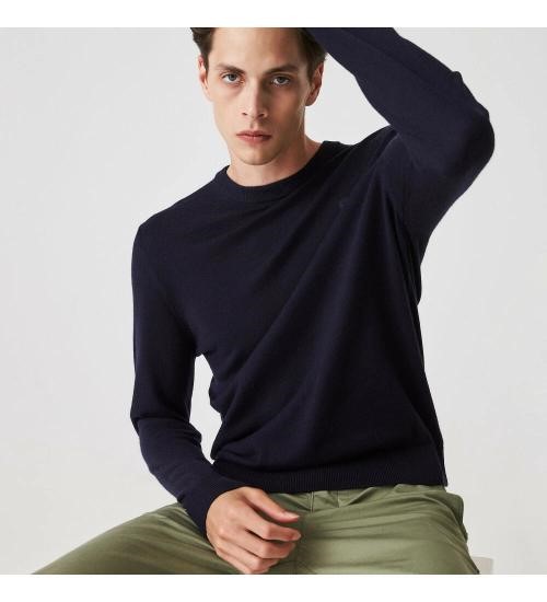 Lacoste Men's Crewneck Wool Sweater Art. AH1969, Navy Blue, Large