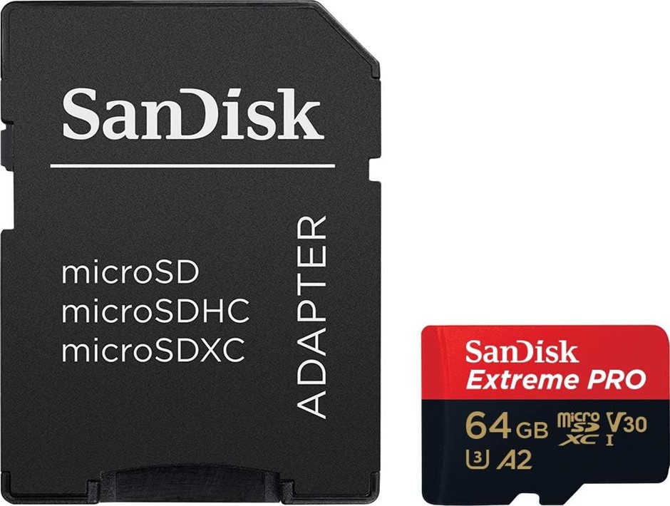 SANDISK 64GB Extreme PRO microSDXC Card + SD Adapter + RescuePro Deluxe, up
