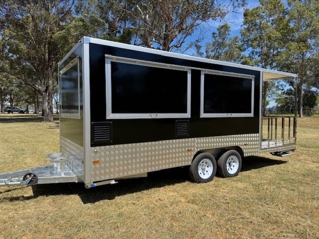 2026 Dual Axle Enclosed 740 Food Trailer with Porch (Unused) - Black