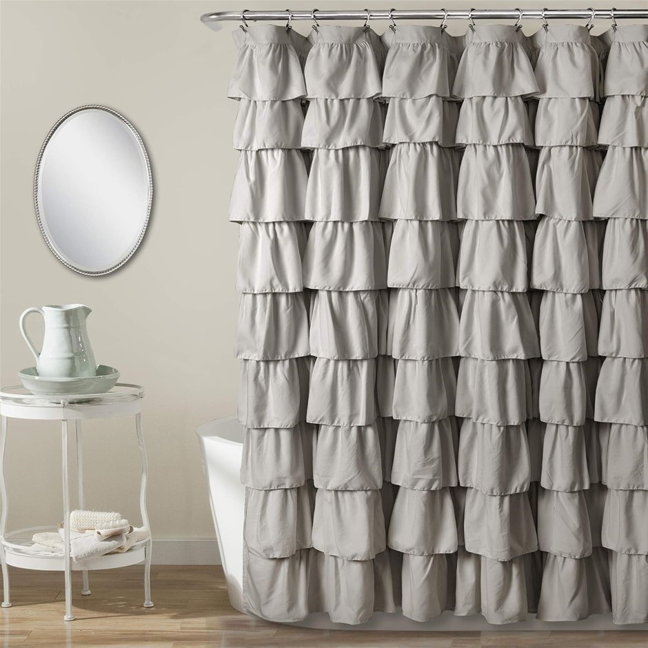 2 X LUSH DECOR Ruffle Shower Curtain w/ Floral Textured, Vintage Chic Farmh