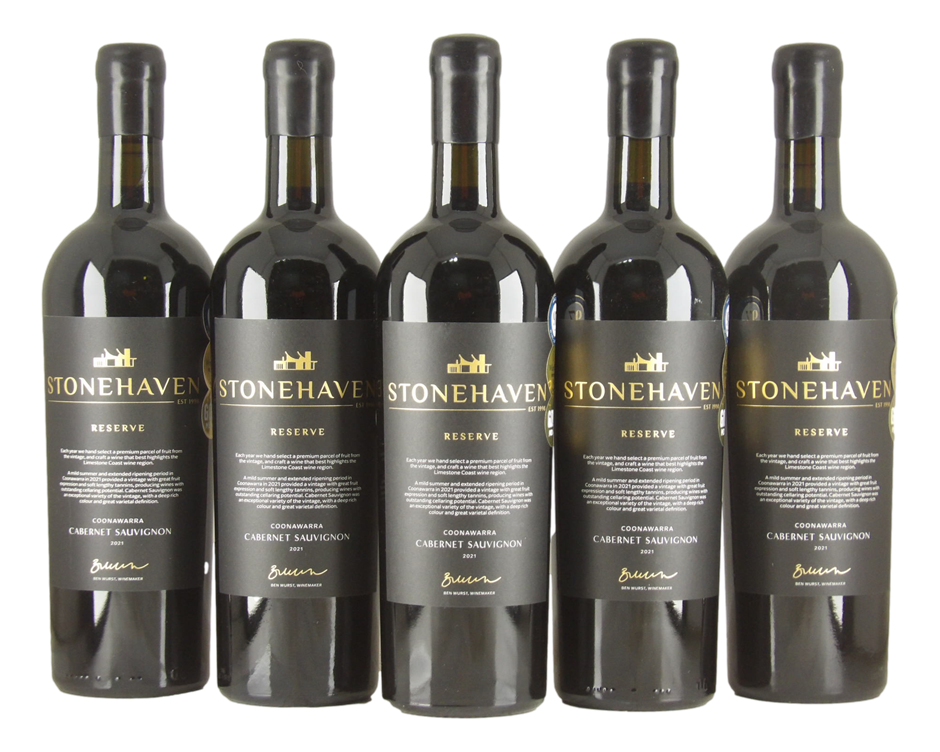 Stonehaven Wines Reserve Cabernet Sauvignon 2021 (5x 750mL), Coonawarra