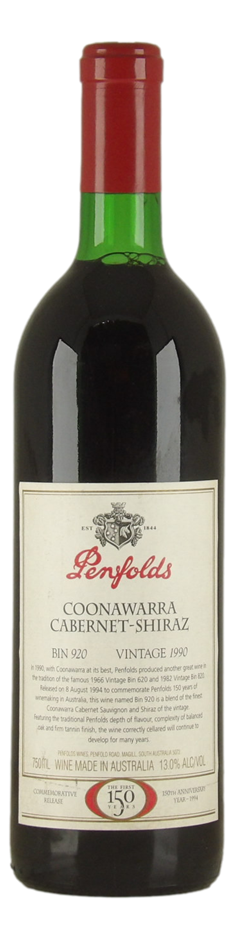 Penfolds `Bin 920` Cabernet Shiraz 1990 (1 x 750mL), Coonawarra, SA.