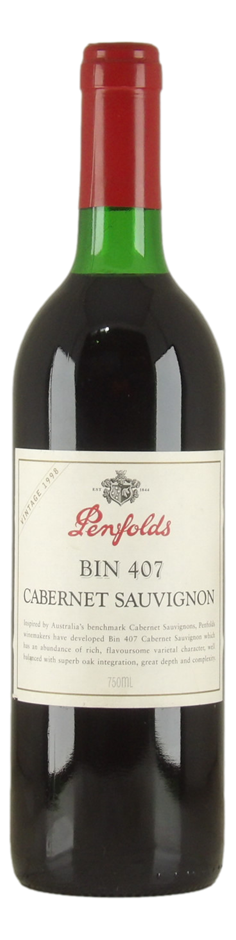 Penfolds `Bin 407` Cabernet Sauvignon 1998 (1 x 750mL) SA.