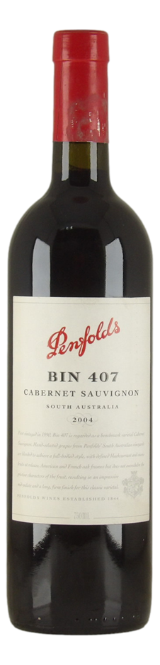 Penfolds `Bin 407` Cabernet Sauvignon 2004 (1 x 750mL) SA.