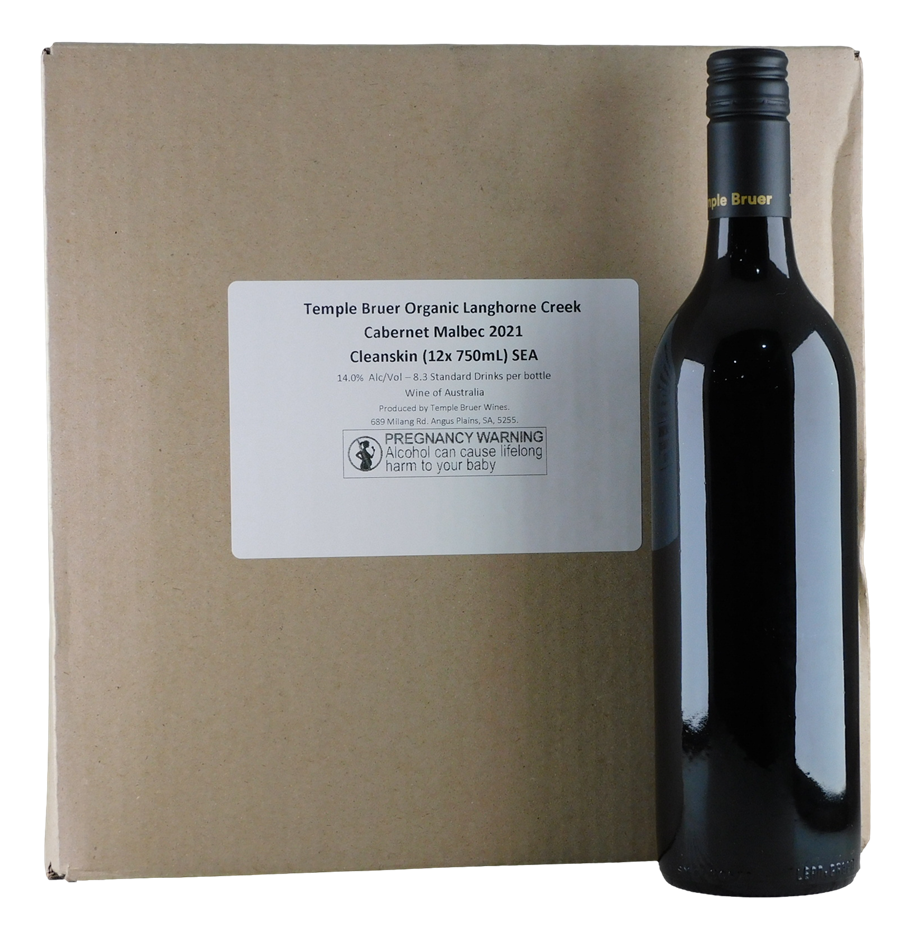 Temple Bruer Organic Cabernet Malbec 2021 Cleanskin (12x 750mL), SA.