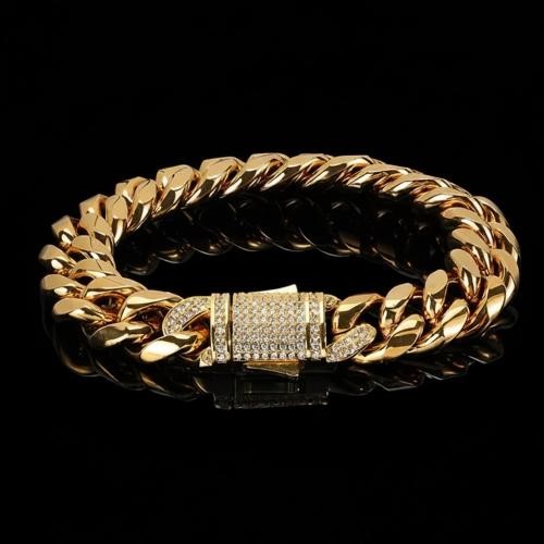 18K Gold-Filled Cuban Chain Bracelet with AAA Cubic Zirconias - 10MM-19cm