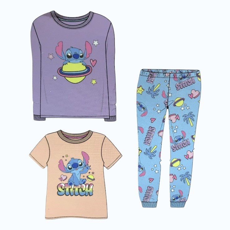 3pc DISNEY Kids' Sleep Set, Size 5, Purple/Stitch.