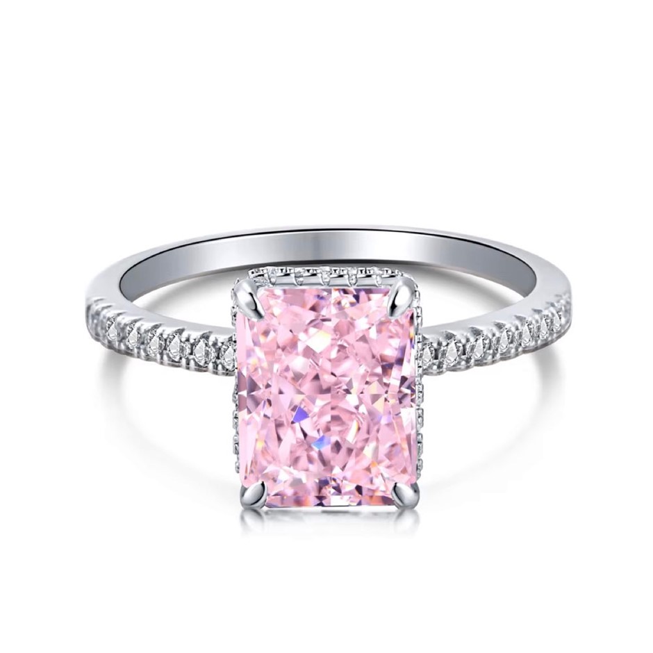 4ct Rectangle Cubic Zirconia 925 Sterling Silver Ring - Size 8