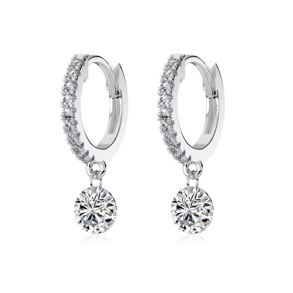 5mm Round 925 Sterling Silver Cubic Zirconia Hoop Earrings
