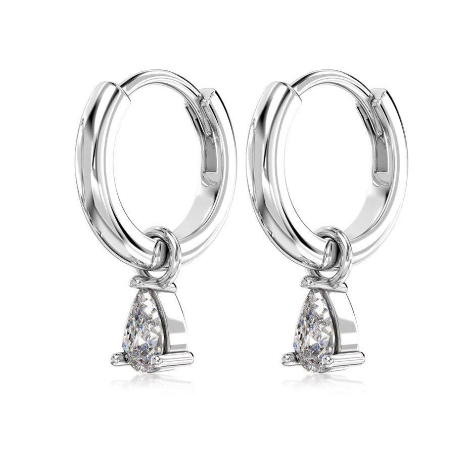 Pear 925 Silver Cubic Zirconia Hoop Earrings