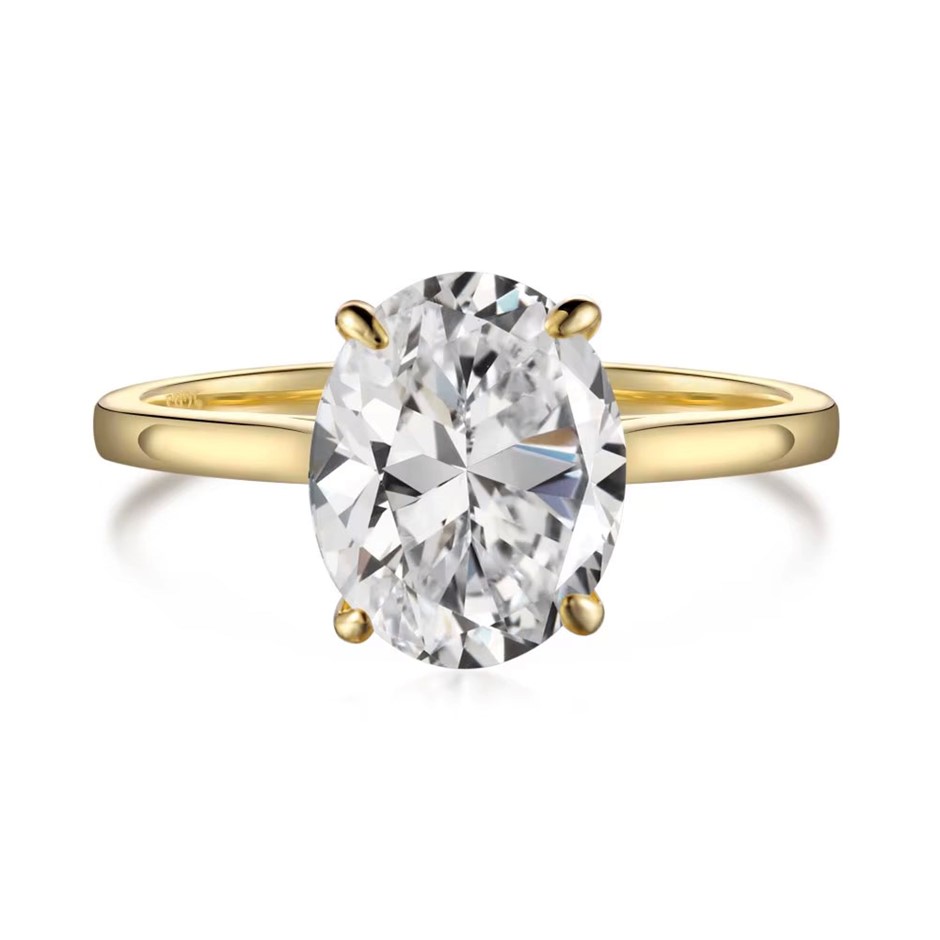 2ct Oval Cubic Zirconia 18K Gold Filled 925 Silver Ring - Size 8