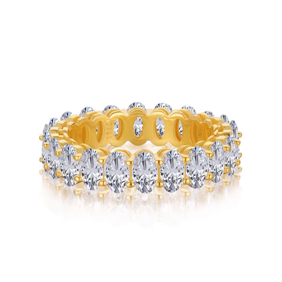 Oval Cubic Zirconia 18K Gold Filled 925 Silver Ring - Size 8