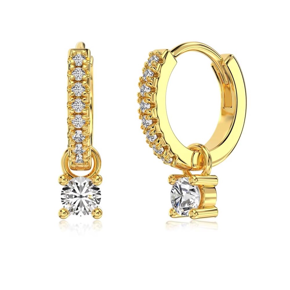 Round 925 Silver 18K Gold Filled Cubic Zirconia Hoop Earrings