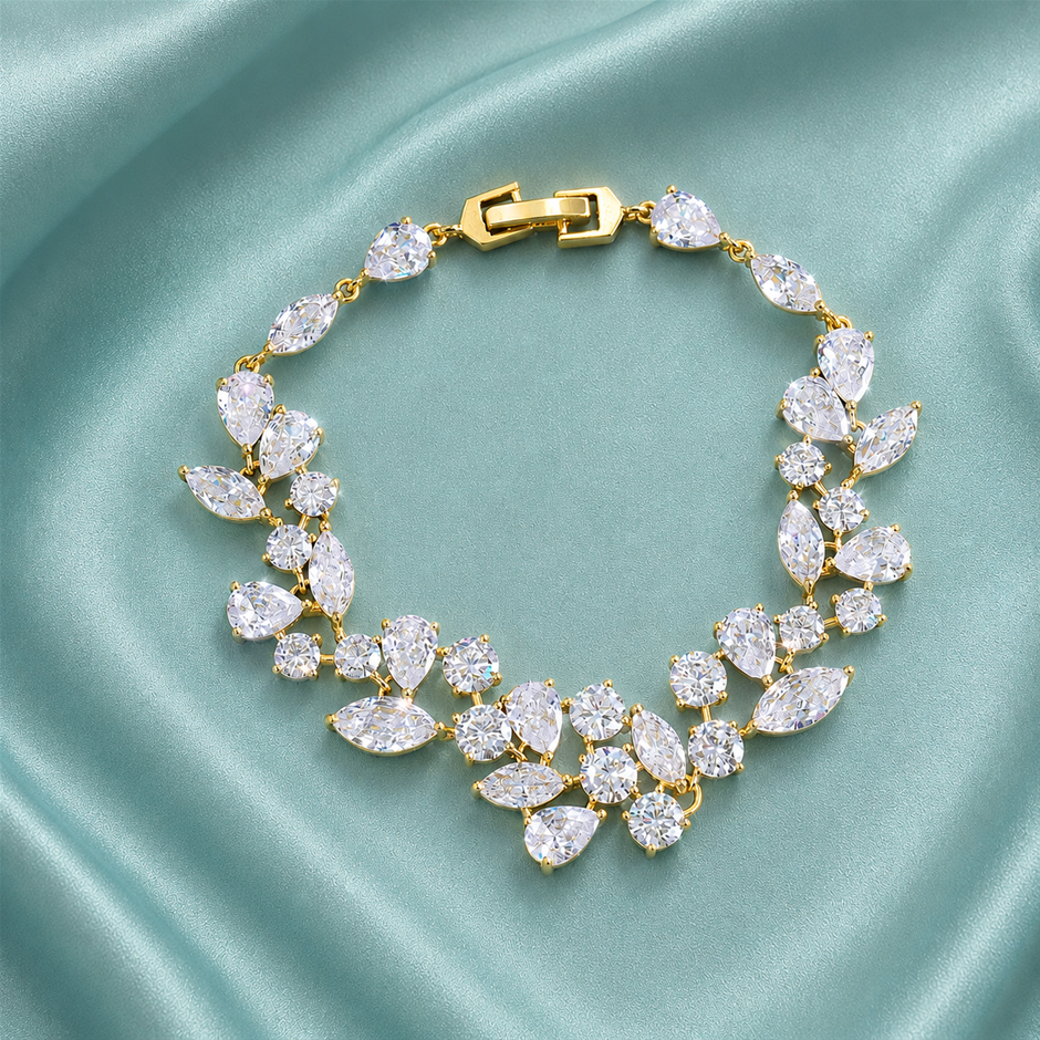 AAA+ Cubic Zirconia Flower Motif Bracelet