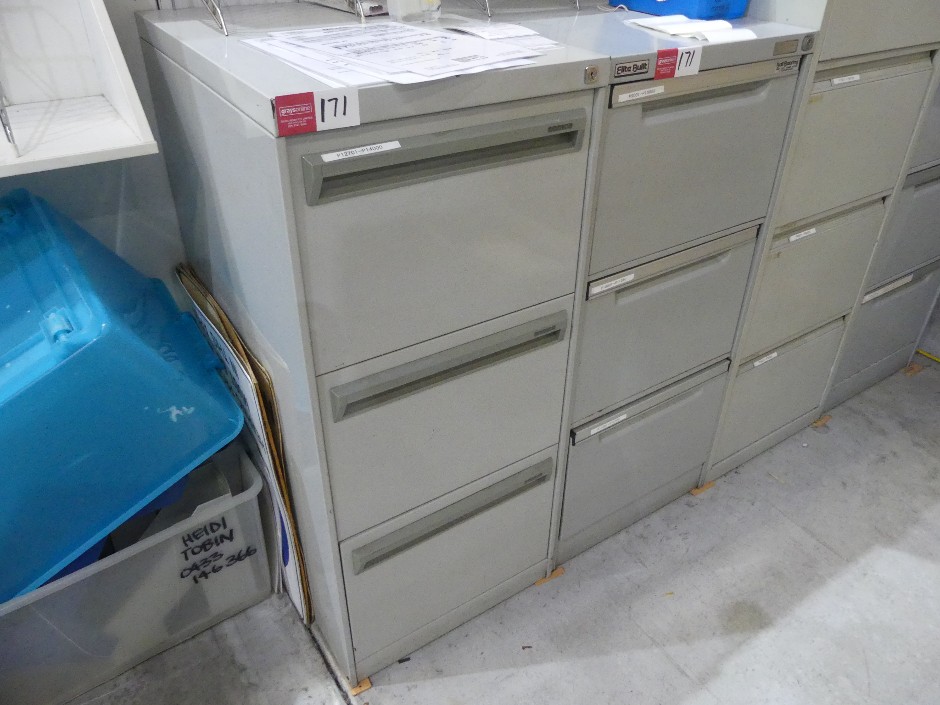 <p>3 Drawer Metal Filing Cabinets (Qty 2)</p>