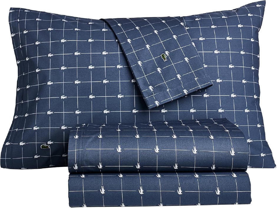 Lacoste Printed Percale Sheet Set, King, Slice Vintage Indigo NB: not in or