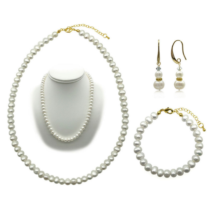 7-8mm Potato Shape Pearl Real 18k Gold Plated Jewellery Set