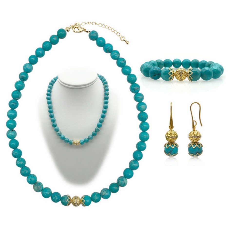 10mm Turquoise Persian Love Gold Plated Rhinestone Jewellery Set