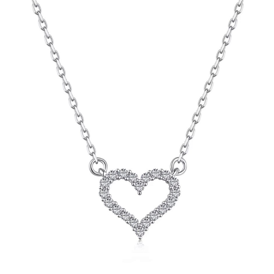 925 Sterling Silver Cubic Zirconias Hollow Heart Pendant Necklace