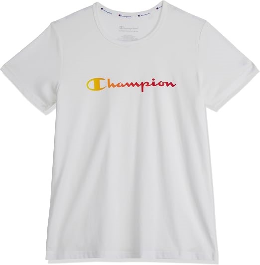 CHAMPION Women's Ombre Script Short Sleeve Tee, Size XS, White, CT8GN. Buy