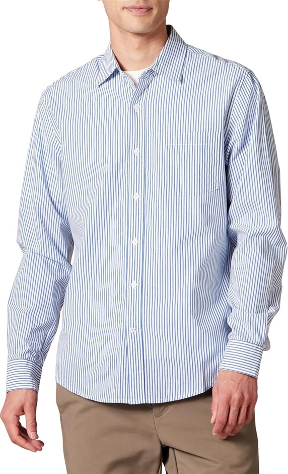 AMAZON ESSENTIALS Men's Slim-Fit Long-Sleeve Poplin Shirt, Size 2XL, Blue W