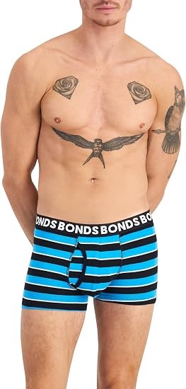 3pk x BONDS Men's Underwear Everyday Trunk, Medium, Stripe XOB, MWQ33A. Bu