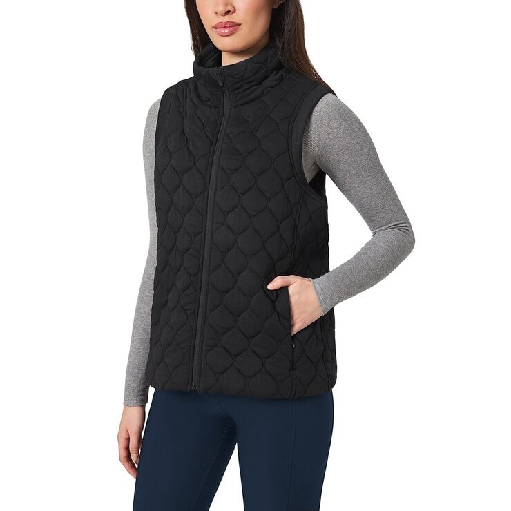 SIGNATURE Women's Ottoman Quilted Vest, Size XL, Black. Buyers Note - Disc
