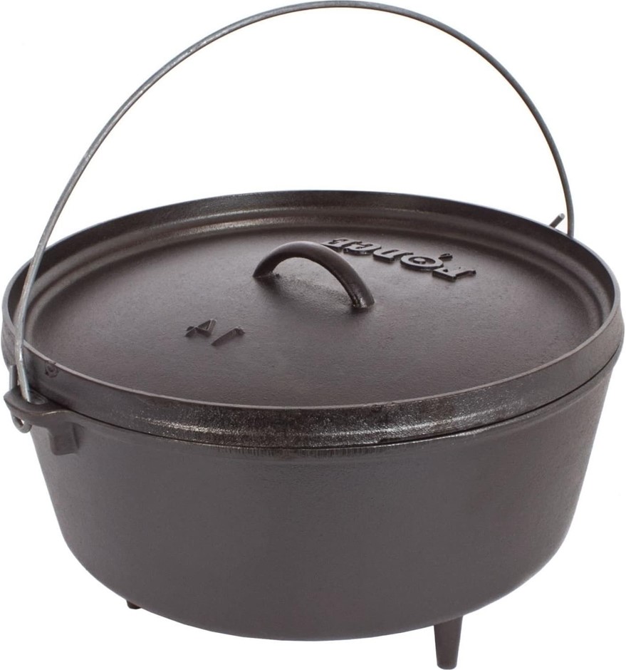 LODGE Pre-Seasoned Cast Iron Camp Dutch Oven with Lid, Black, 5 Quart.