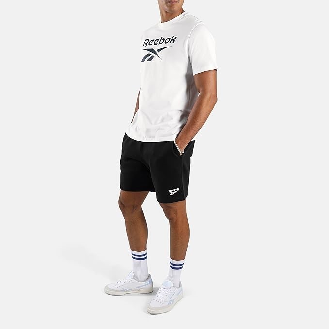 REEBOK Men's Small Logo Fleece Shorts, Medium, Black, 100239971. RRP: $70.