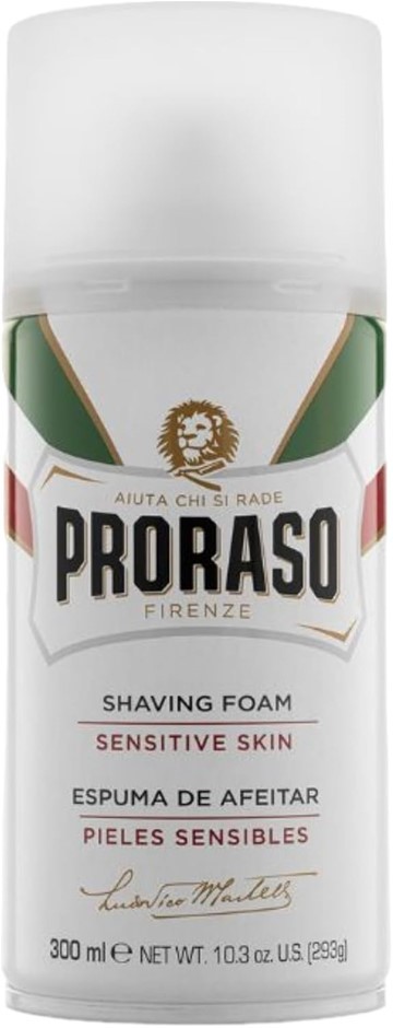 PRORASO 300ml Sensitive Skin Anti-Irritation Shaving Foam with Green Tea an