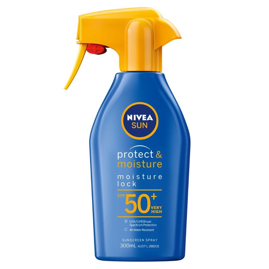 2 x NIVEA Sun Spray Sunscreen Protect & Moisture SPF50+, 300ml.