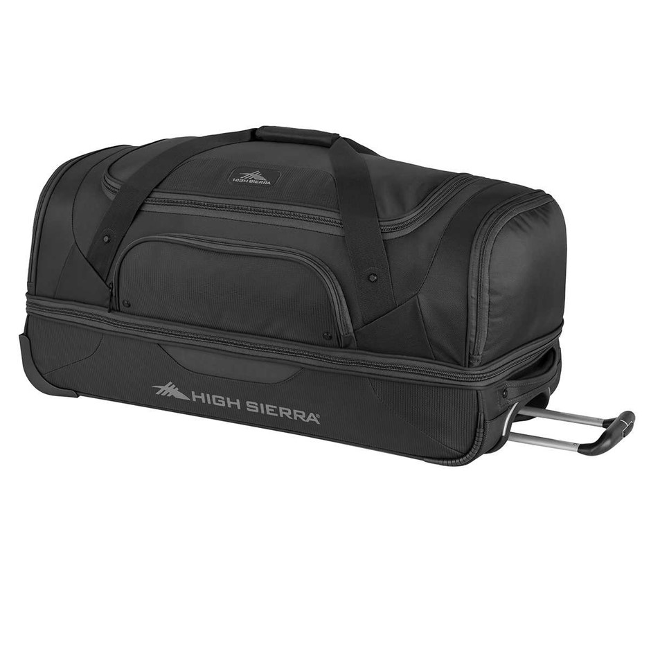 HIGH SIERRA Rolling Duffel with Drop Bottom Compartments, Durable Nylon Mat
