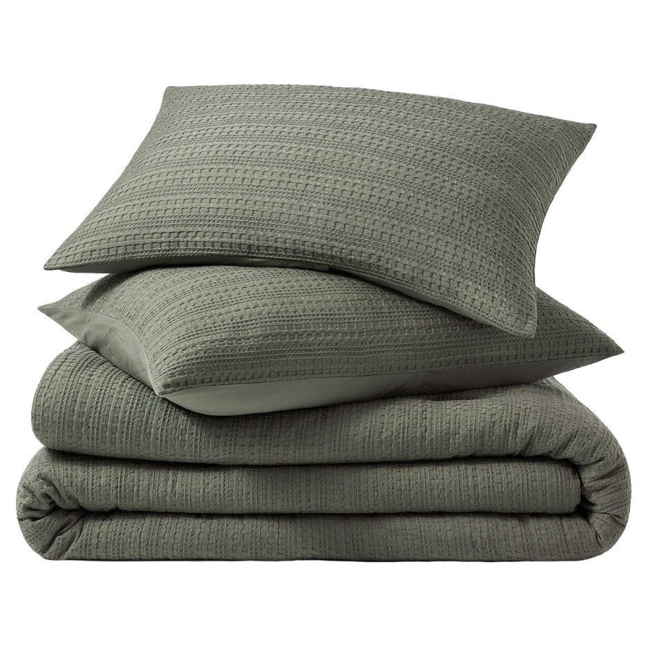 EVERGRACE Queen Size Waffle Comforter, Green. N.B: 1 x pillowcase missing.