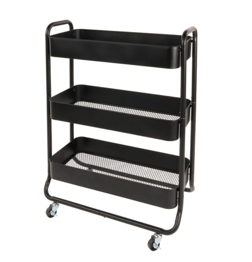 NEATFREAK 3-Tier Extra Wide Rolling Cart, Black. N.B: 1 x wheels is broken,