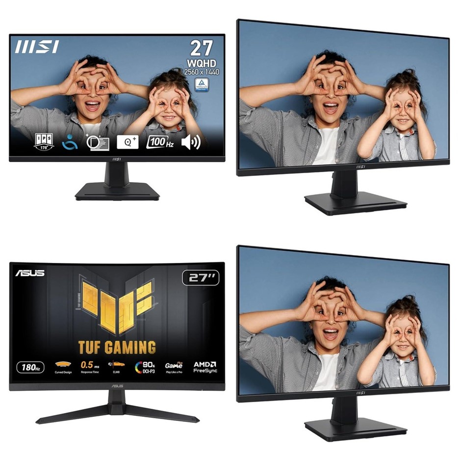 4 x Assorted Monitors, RRP: -$1,082, Incl: 1 x MSI PRO MP273A 27" FHD 100Hz